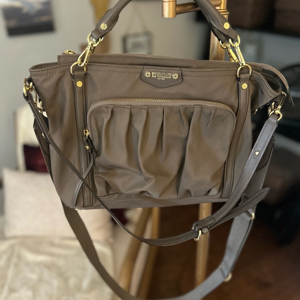 MZ Wallace Brown Nylon Shoulder Bag with Gold Hardware
